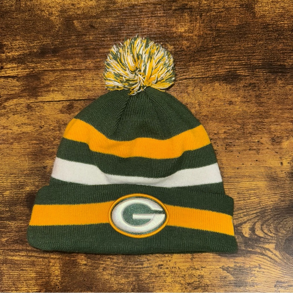 Green Bay Packers Green and Yellow Knit Beanie Hat with Pom NFL New Era
